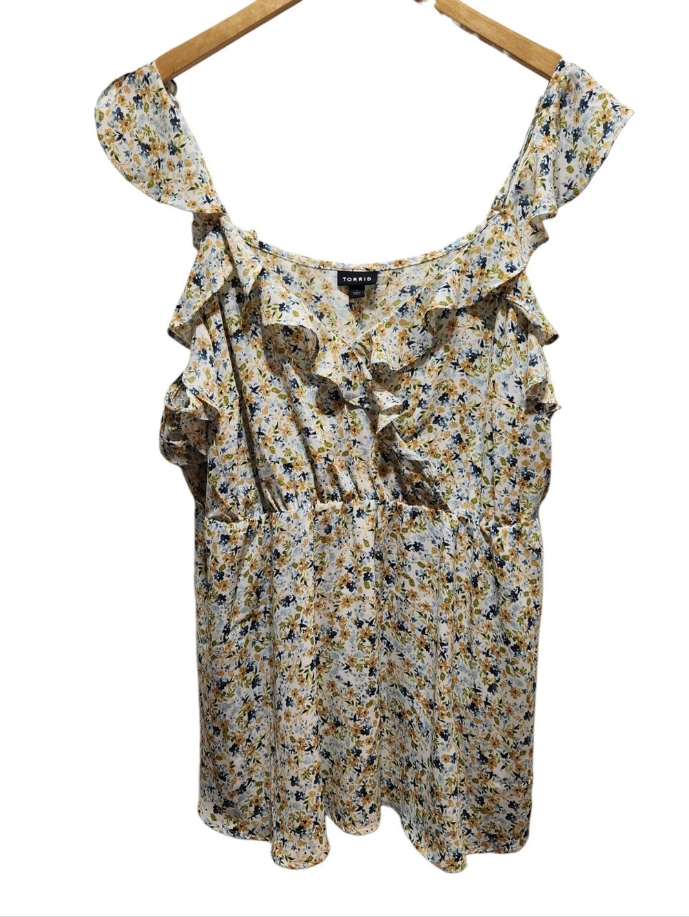 Torrid Peplum Georgette Ruffle‎ Surplice Tank Top Sunshine ditsy floral 1 XL